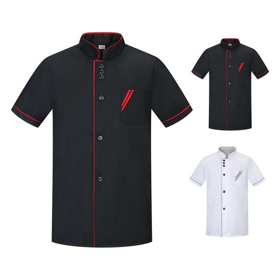 Chef Top Unisex Pocket Lightweight Comfortable Short Sleeve Stand Collar Catering Breathable Easy To Wash Chef Shirt for Work