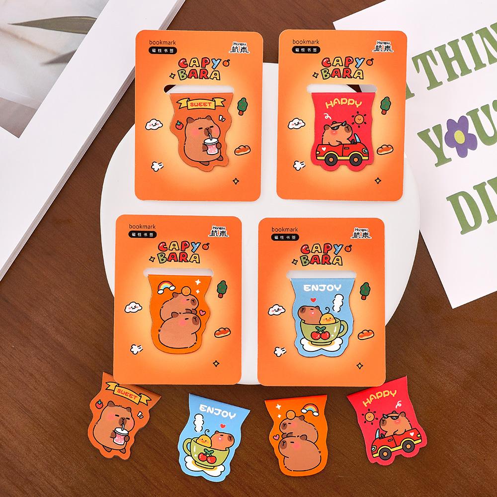 4pcs Capybara Bookmarks Set for Books Cartoon Magnetic Page Clips Holder Marker Unique Reading Gift