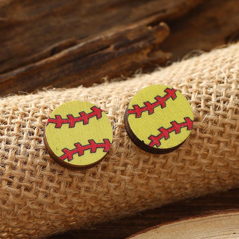 Cow Print Sports Ball Wooden Stud Earrings: Cartoon Volleyball, Football, Basketball Design