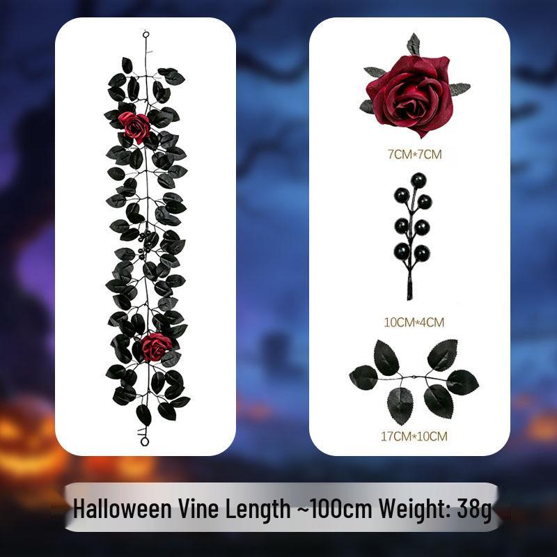 Halloween Black Pumpkin Rose & Maple Leaf Vine for Thanksgiving & Outdoor Decor