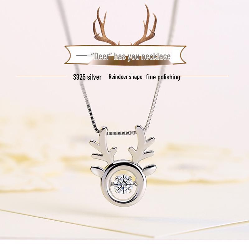 

Ожерелье из стерлингового серебра 925 пробы с подвеской в виде оленьих рогов и танцующим сердцем - Идеальный рождественский подарок для нее Full 925 Silver