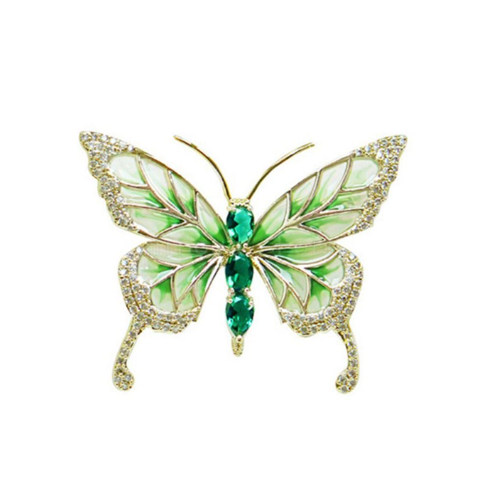 Retro Green Butterfly Suit Collar Pin Rhinestone Butterfly Brooches Green Butterfly Brooch  Gift
