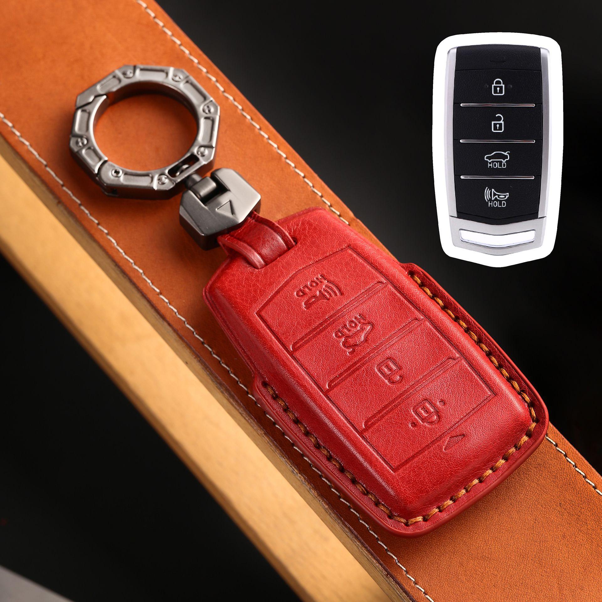 

Korean special leather key cover is suitable for Lawns old models, high-end cowhide car keychain ideas красный