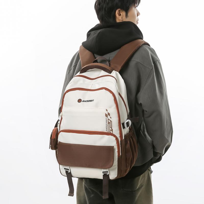 Junior High School Student Schoolbag Men's Large Capacity Backpack Color Block Backpack with Coin Purse