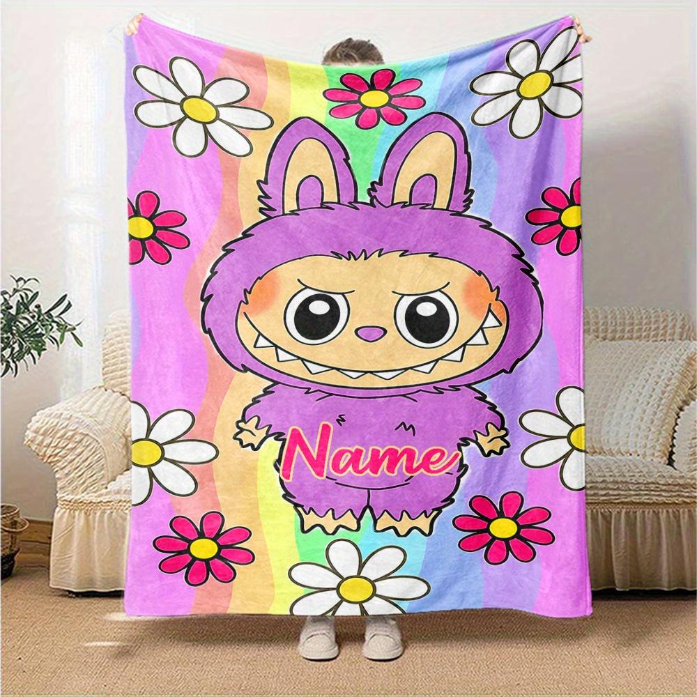 Cute Monster With Flowers Blanket With Customizable Name Comfortable In All Seasons Suitable For Sofas Beds Travel Camping And Office Decoration A