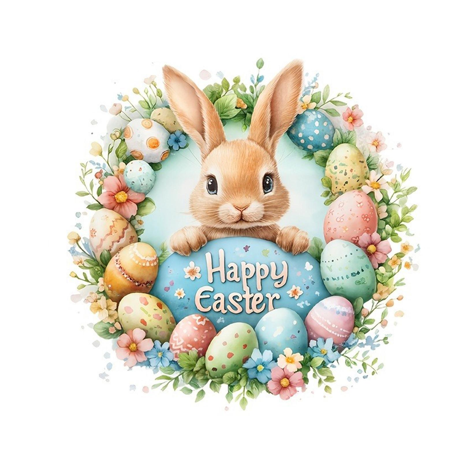 

Cute Bunny Easter Egg Wreath Pattern Stickers, Self-adhesive Home Decoration Window Stickers, Holiday Surface Decoration Stickers