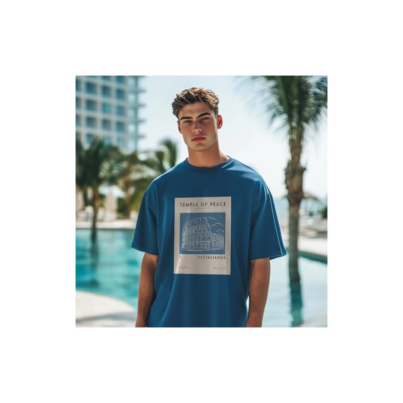 Nobero Men's Solid Oversized Fit T-Shirt (1M-TWRT-C0748_Marine L) Blue