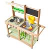 Mud Kitchen, Outdoor Mud Kitchen for Kids, Wood Outdoor Play Kitchens with Spoons, Sink, Sunshade Canopy, Swivel Wheels, Cookware Pots and