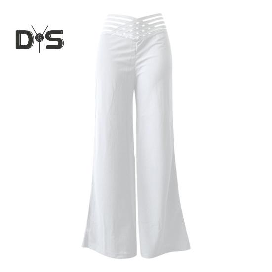 Women Wide Leg Pants High Waist Hollow Cross Waistband Slightly Flared Trousers Solid Color Casual Long Pants Streetwear