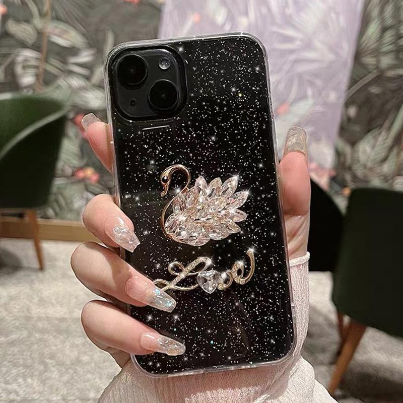 

Wind Glitter Rhinestone Swan Fine Glitter Mobile Phone Case For Apple 17Promax Epoxy Iphone16 Soft iPhone 7/8/SE 2020