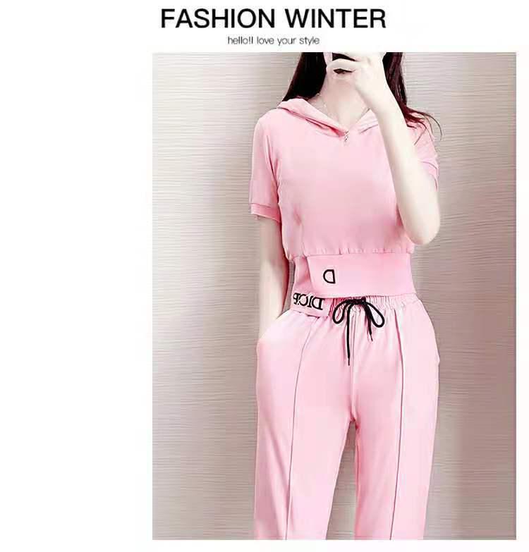 2023 Korean-Style Women's Casual Summer Two-Piece Set: Short Sleeve Top & Jogger Pants