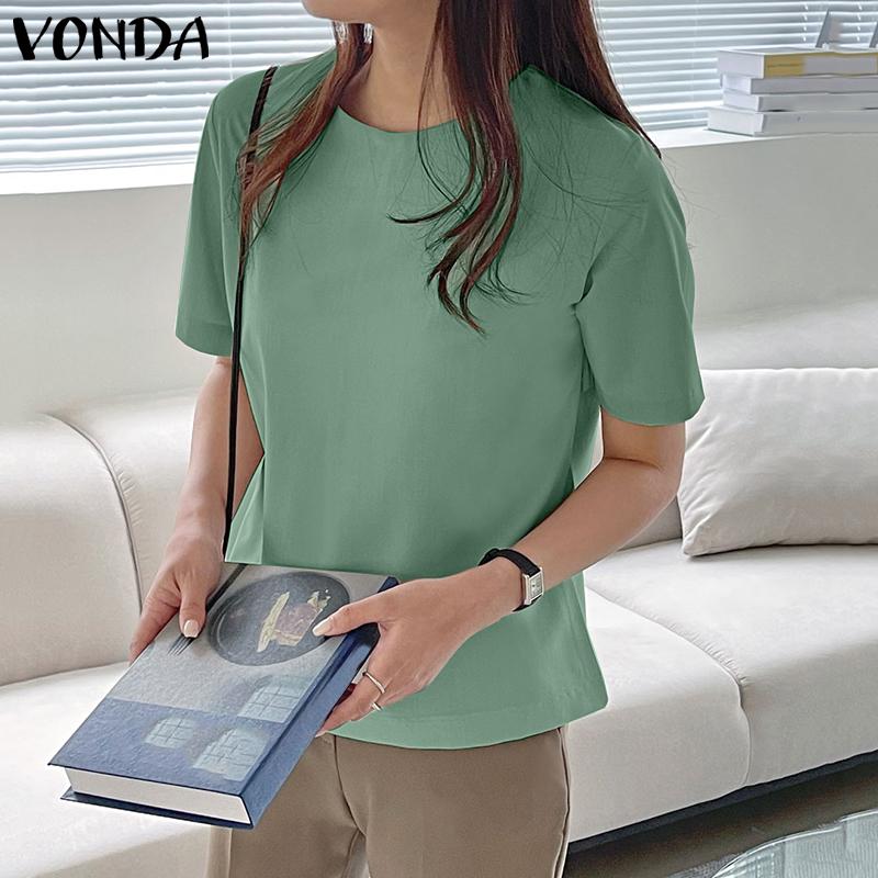 

VONDA женская летняя однотонная свободная блузка с круглым вырезом и короткими рукавами