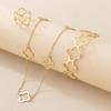 Womens Gold Tone Hollow Lucky Clover Long Necklace Set With Bracelet Ring - Minimalist Floral Jewelry Daily Wear