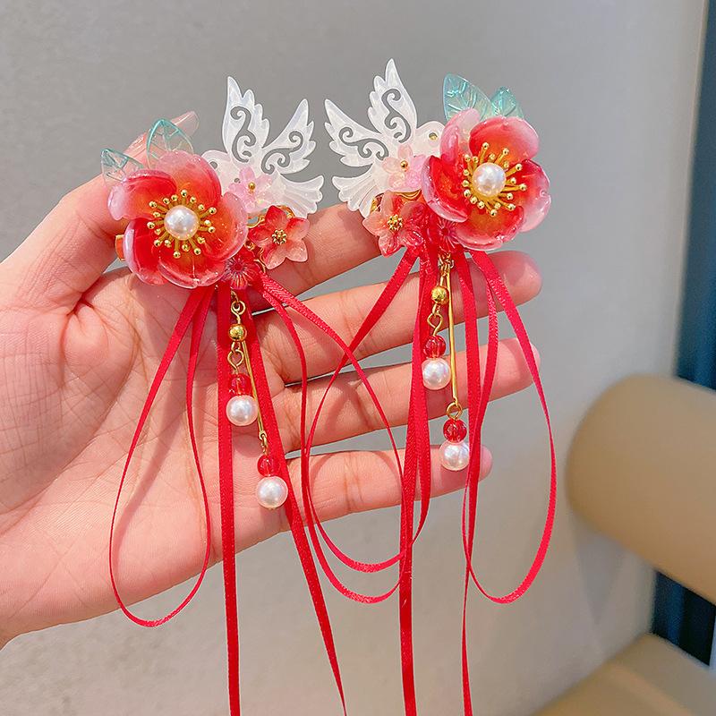 2Pcs Antique Hanfu Super Streamer Children'S Hair Clip Princess Butterfly Edge Clip Hair Accessories Girls On The Clip Head