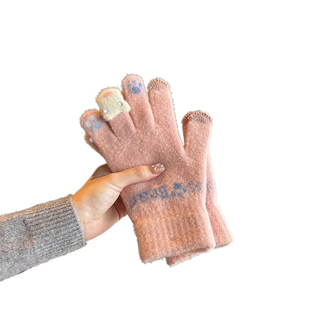 

Теплые перчатки для сенсорного экрана, утолщенные хлопковые варежки, милые перчатки с полным пальцем для зимы для женщин и девочек розовый