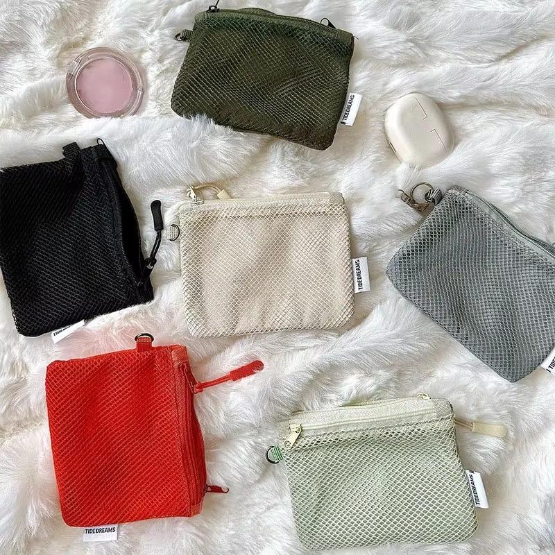 Simple Grid Storage Bag Double-zipper Bag Portable Makeup Bag  Mesh Miscellaneous Bag  Mesh Gauze Bag