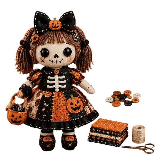 Bastelset für Kinder und Erwachsene Skelett Hexe Patchwork-Set, Gothic Mädchenpuppe DIY Gruselige Halloween-Näherei für Erwachsene Teenager Handgemachtes Geschenk Handarbeits-Starter
