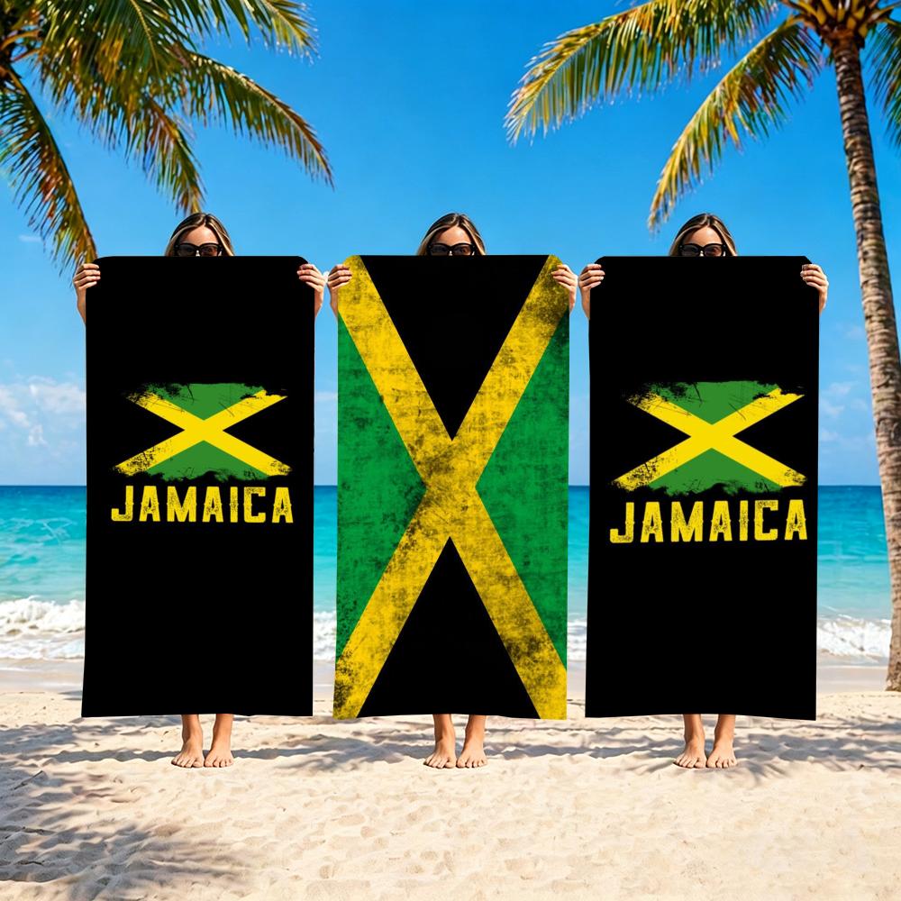 Jmg Household Supplies J-Jamaica Flag Towel Microfiber Beach Towel, Quick-Dry, Sand-Free, Ultra-Fine Fiber, Super Soft.