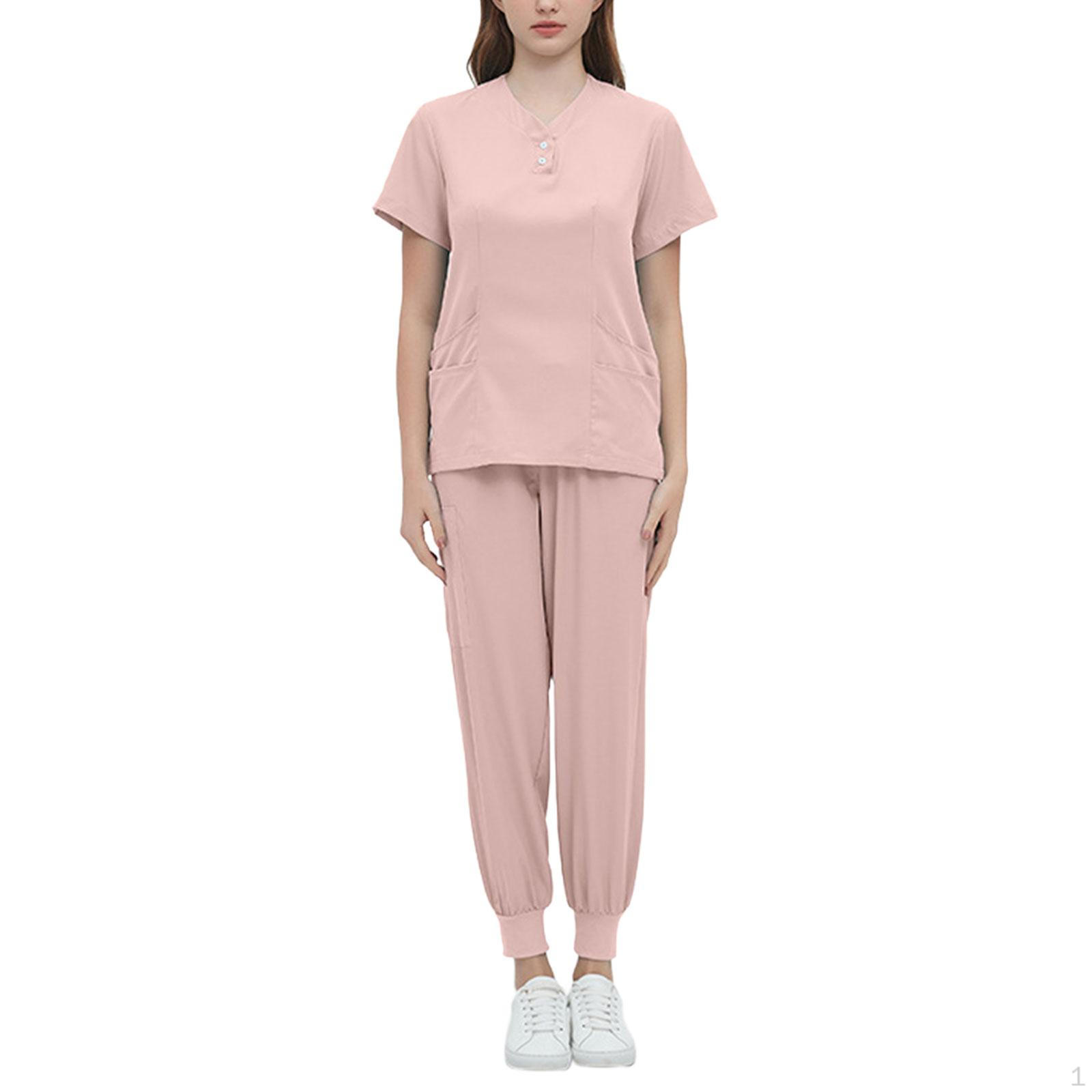 Набор для пилинга, Рабочая одежда, Мягкая, Дышащая, Эластичная талия, Одежда медсестры, Верх и M_Pink