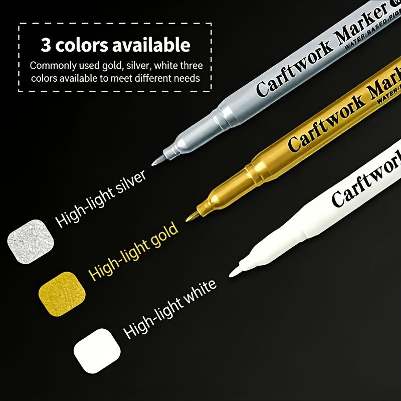 3Pcs Waterproof Permanent Metallic Marker Pens Gold Silver White Paint Markers for Art DIY Crafts 3pcs marker pens