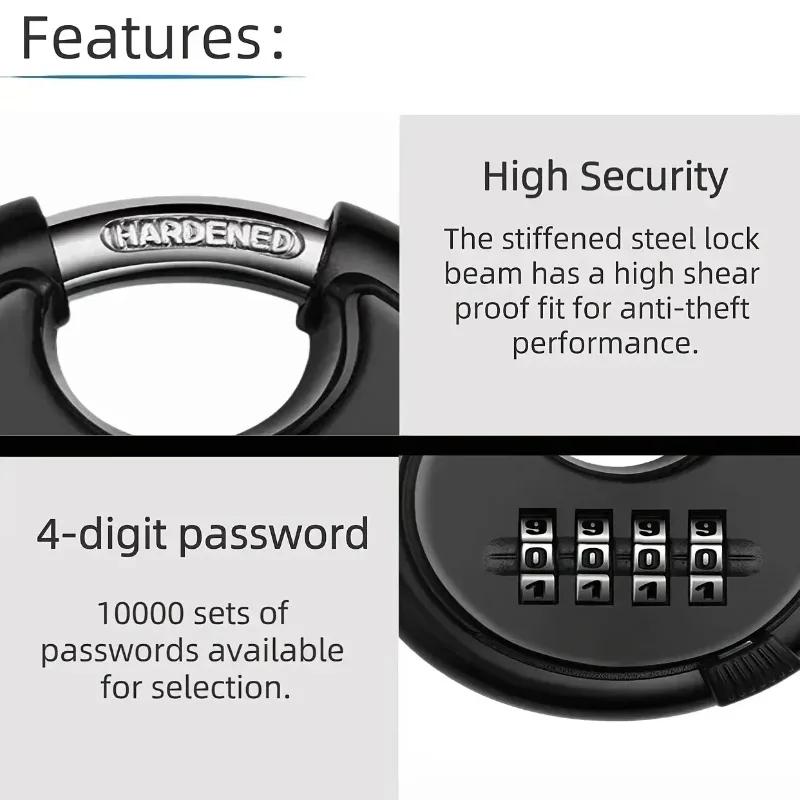 Stainless Steel Round Password Padlock Warehouse Outdoor Door Ship Container Chain Horizontal Opening Lock Anti-theft Waterproof