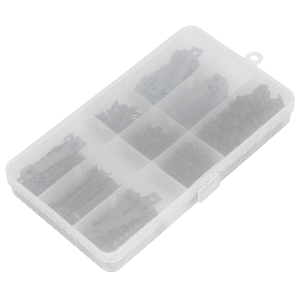 100Pcs Sawtooth Picture Hangers 200Pcs Screws 2Hole Paintings Photos Hanging Hooks Kit Black