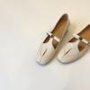 Sheepskin Version~ Retro Hollow One-word Buckle Camellia Single Shoes Women's Versatile Leather Thick Heel Mary Jane Shoes