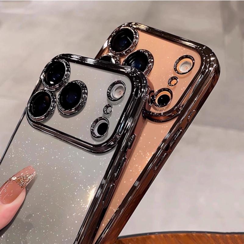 Luxury Clear Ultra Thin Plating Bling Glitter Case For iPhone 17 Air 12 13 14 15 16 17 Pro Max Plus Bumper Shockproof Hard Cover