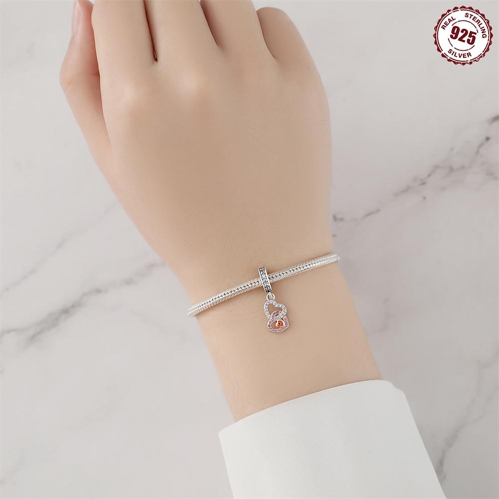Copper Charms Original Rose-Colored Connected Heart Pendant Beads Fit Bracelet Jewelry Diy Women Gift Accessory