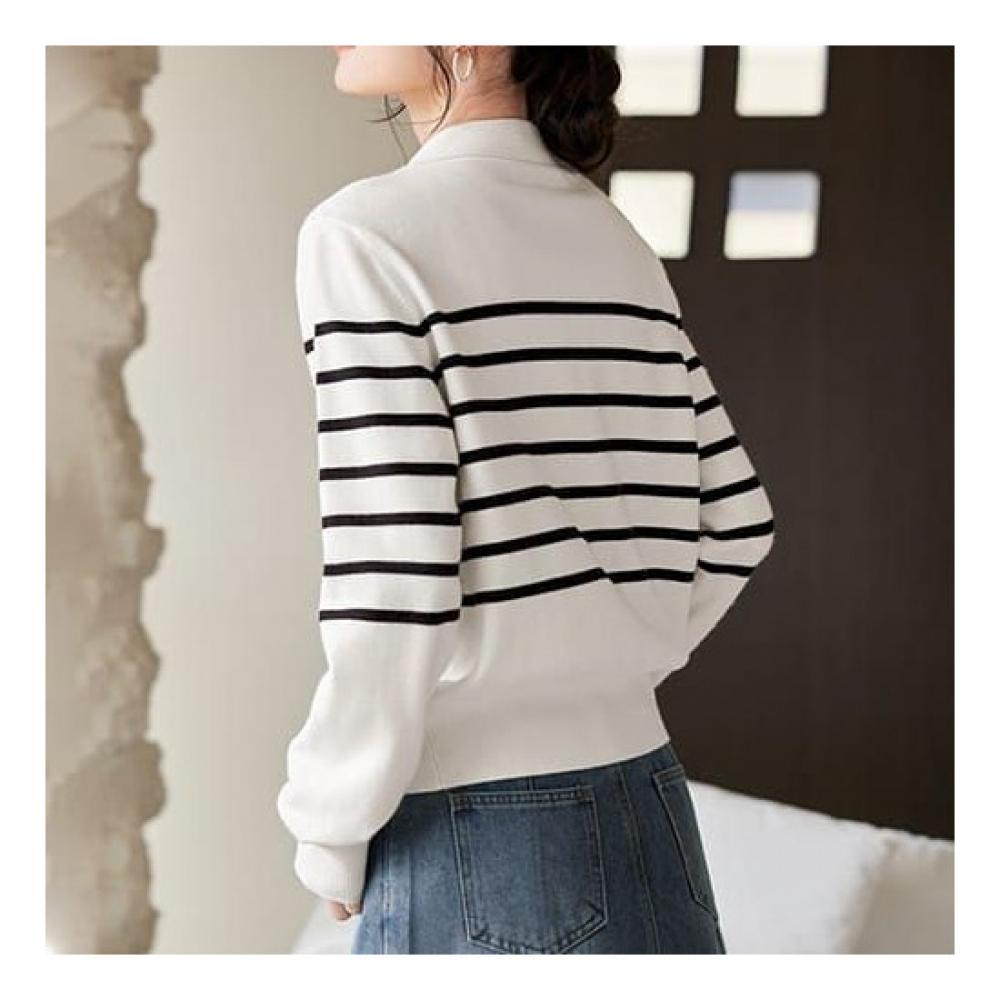 Navava Nk2027 Two In One Stripe Collar Long Sleeve Knit