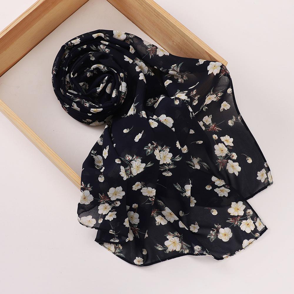 New Printed Hijabs Shawl Bubble Chiffon Hijabs Woman Design Flower Shawls Muslim Scarves Headscarf Wraps Turbans Long Scarves