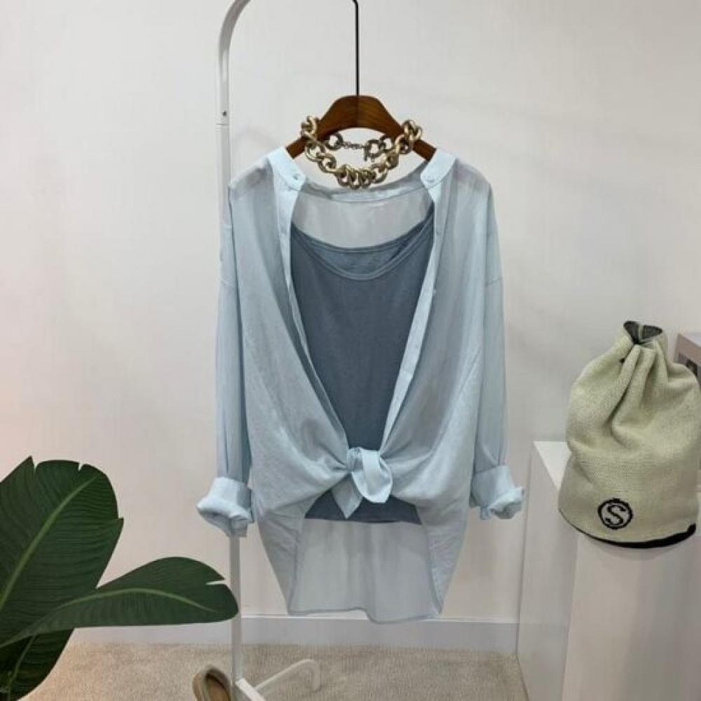 C S In The Room Sora Sheer Strap Tank Top   Henry neCk Long Sleeve Shirt Set 3  