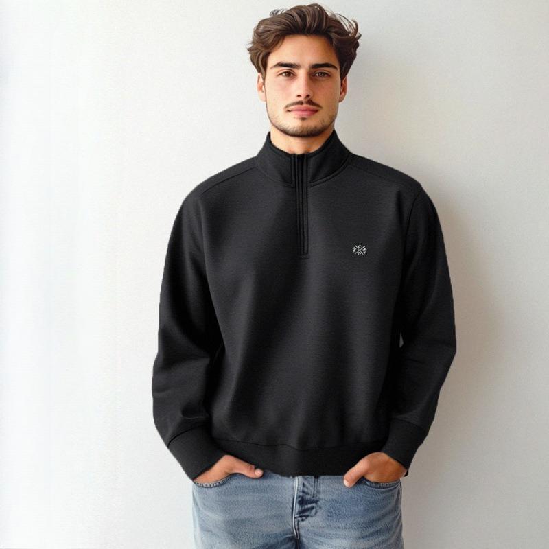 Long Sleeve Polo Shirts for Men Zipper Up Stand Collar Quarter Sweatshirt Pullover Fall Casual Sweat Shirts Men's Turtleneck Pullover Mock Neck Tops