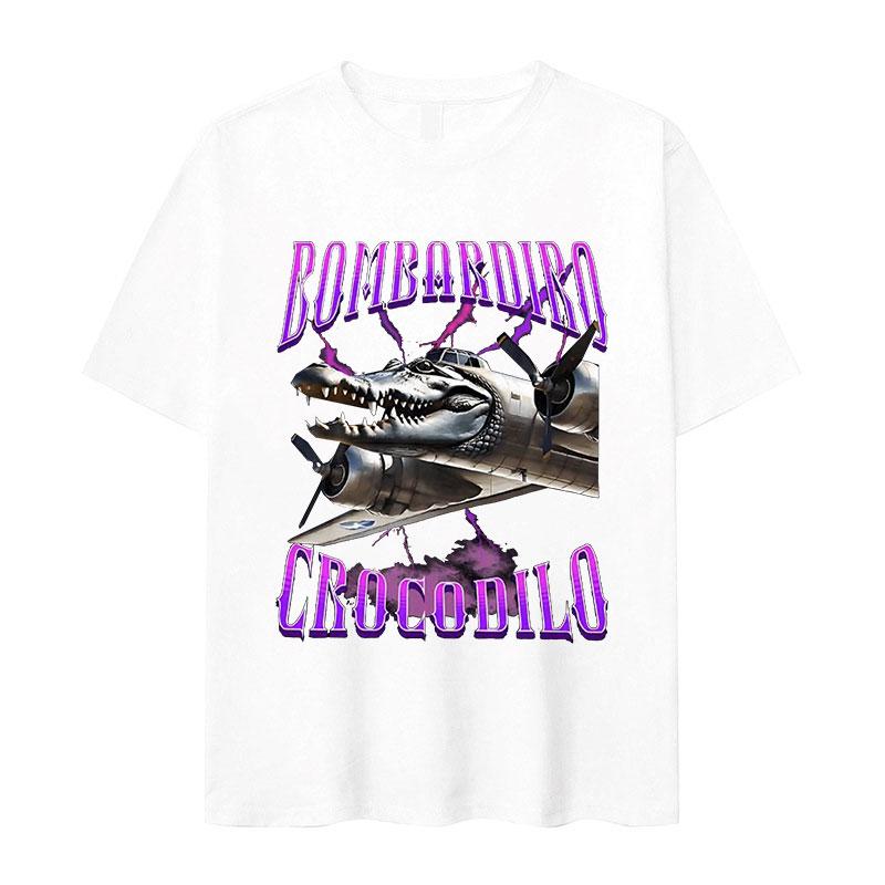 Funny Meme Bombardino Crocodile Plane Bomber Pattern T-shirt Women's Casual Oversized Cotton Short Sleeve T-Shirt Streetwear