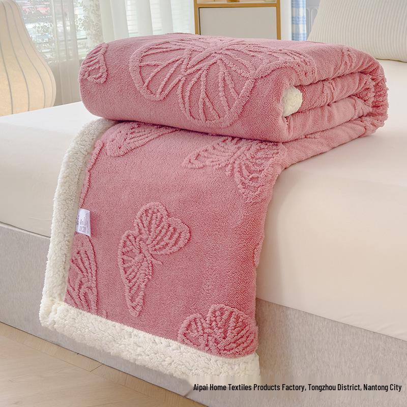 Double-Layer Velvet Floral Jacquard Multifunctional Blanket with Lambswool 70x100 cm