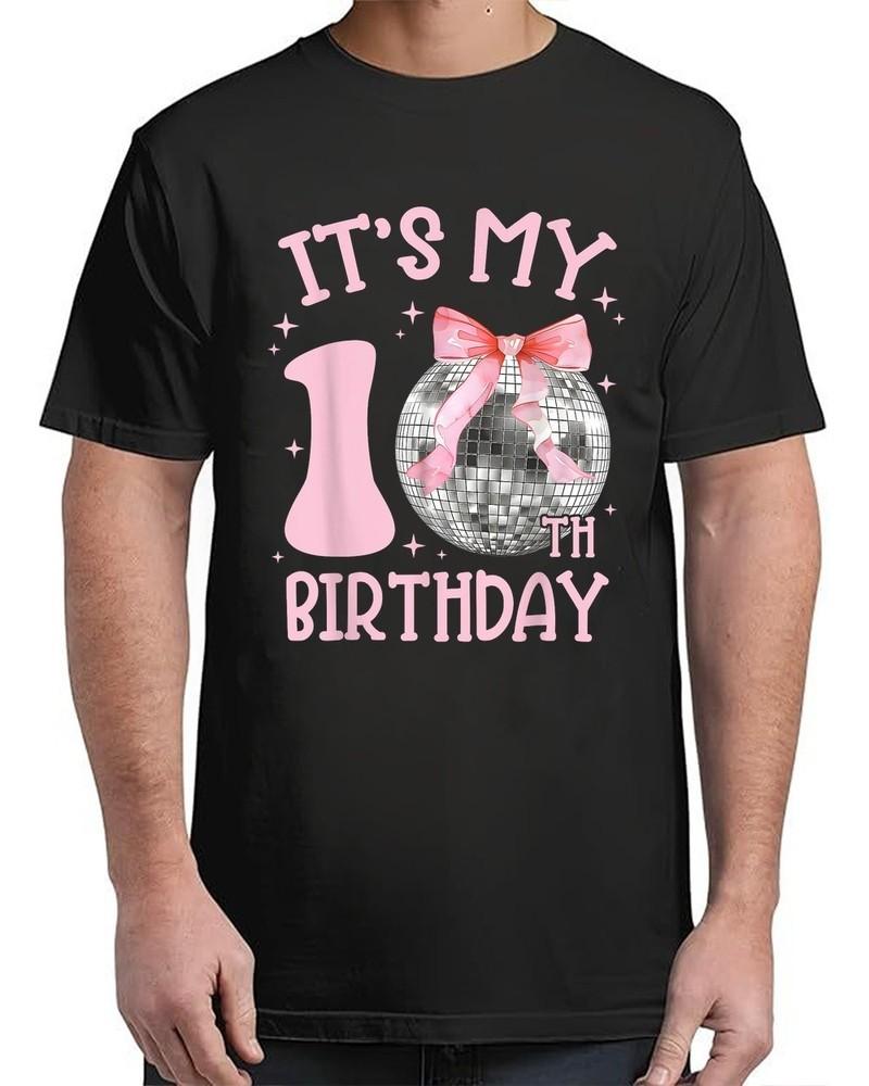 10th Birthday Coquette Bow Disco Ball 10 Year Old Birthday Adult S-4XL Unisex T-Shirt XXXXL