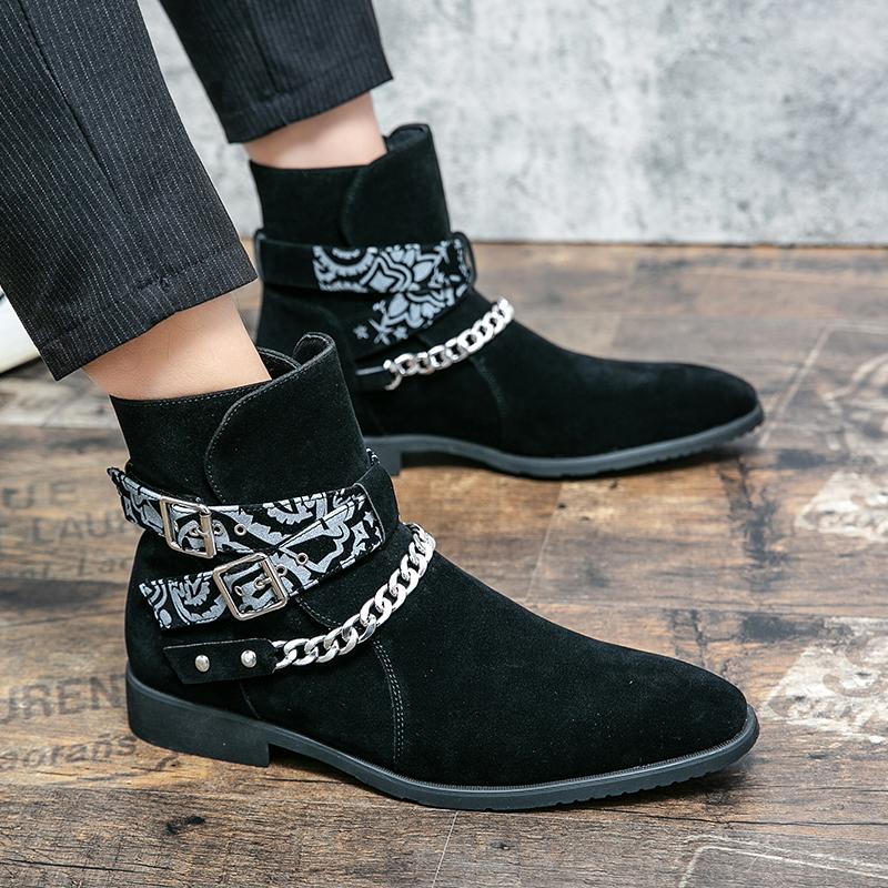 Fashion 38-48 Men Black Brown Side Buckle Matte European Business Office Fashion Brand Chelsea Boots Gentlemen's Social Boots