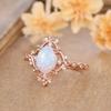 Cushion Cut Square Rainbow White Fire Opal Rings For Women Gold Horse Eye Zircon Charm Leaf Wedding Bands Party Jewelry CZ
