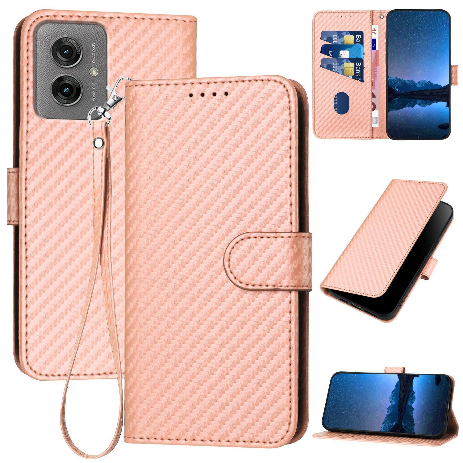 

YX0070 For Motorola Moto G55 5G Wallet Case Carbon Fiber Texture Leather Cell Accessories Phone Cover Pink