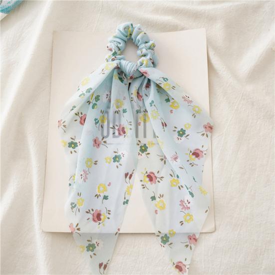 Women Hair Tie Floral Print Long Ribbon Chiffon Fabric Hair Rope Bun Half-Tied Hairstyles Ponytail Holder Hair Accessory