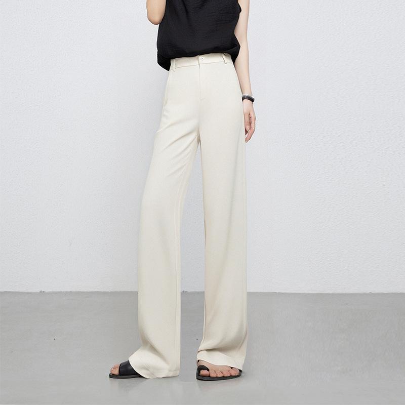 Women's summer thin pants, cool silk cooling high-waist wide-leg pants, women's casual pants, drapey and slimming straight-through long pants
