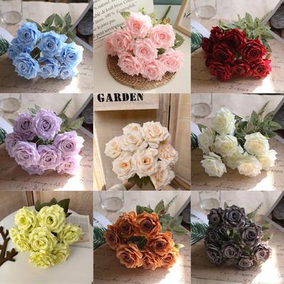 9 Roses Artificial Flower Bouquet  Red Rose Flowers Wedding Home Decoration Valentine's Day Gift Mother's Day Festival Gifts