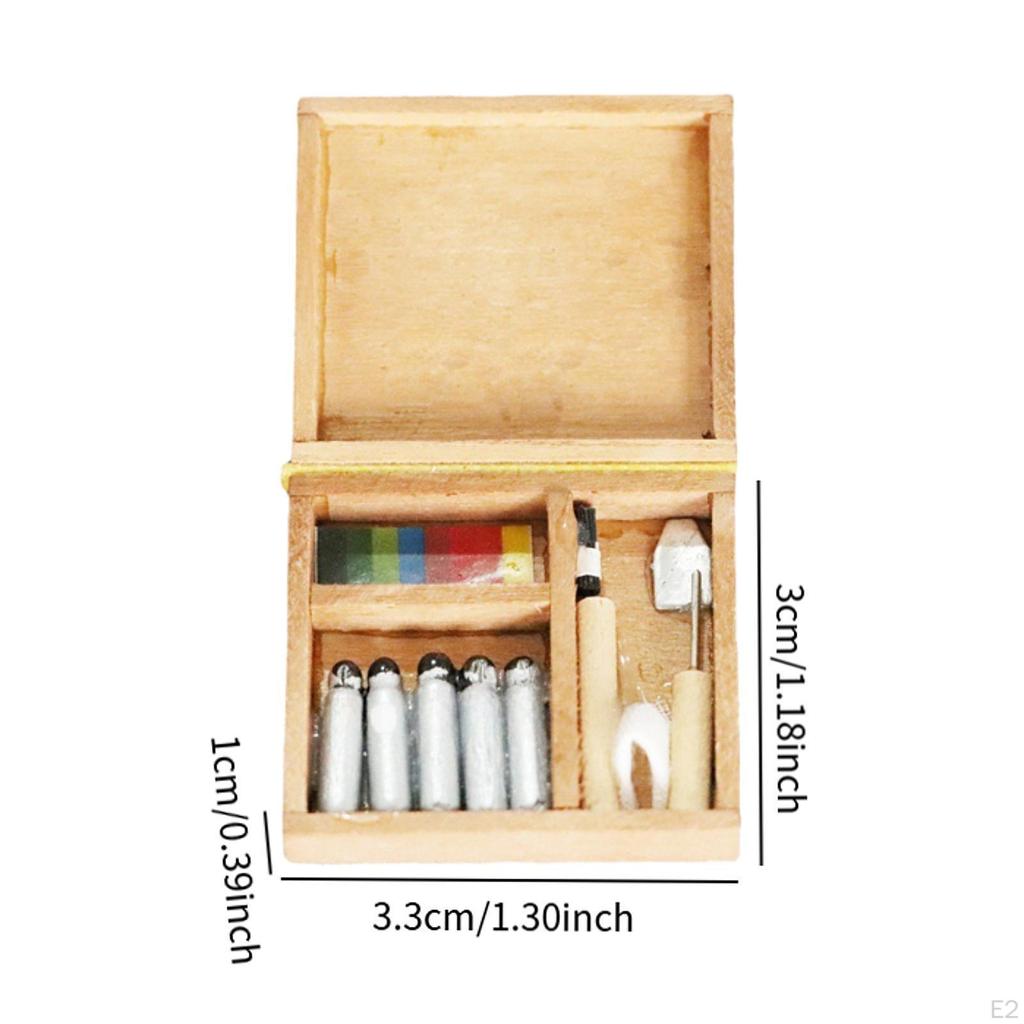 1/12 Dollhouse Mini Paint Box Tool Set Pigment Brushes Oil Miniature Toy for