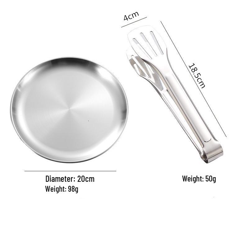 Stainless Steel Outdoor Cutlery Set with BBQ Plate, Tongs, Camping Knife, Fork, Spoon, and Portable Storage Bag