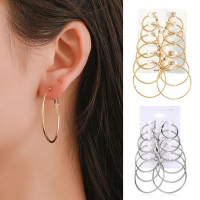 6 Pairs/Set Fashion Simple Vintage Multiple Sizes Big Circle Earrings for Women Jewelry Gift