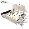 Upholstered Bed Double Upholstered Headboard with Golden Trim, USB Type-C Charging Function 180x200cm, Beige Linen Material with 4 Drawers, Load