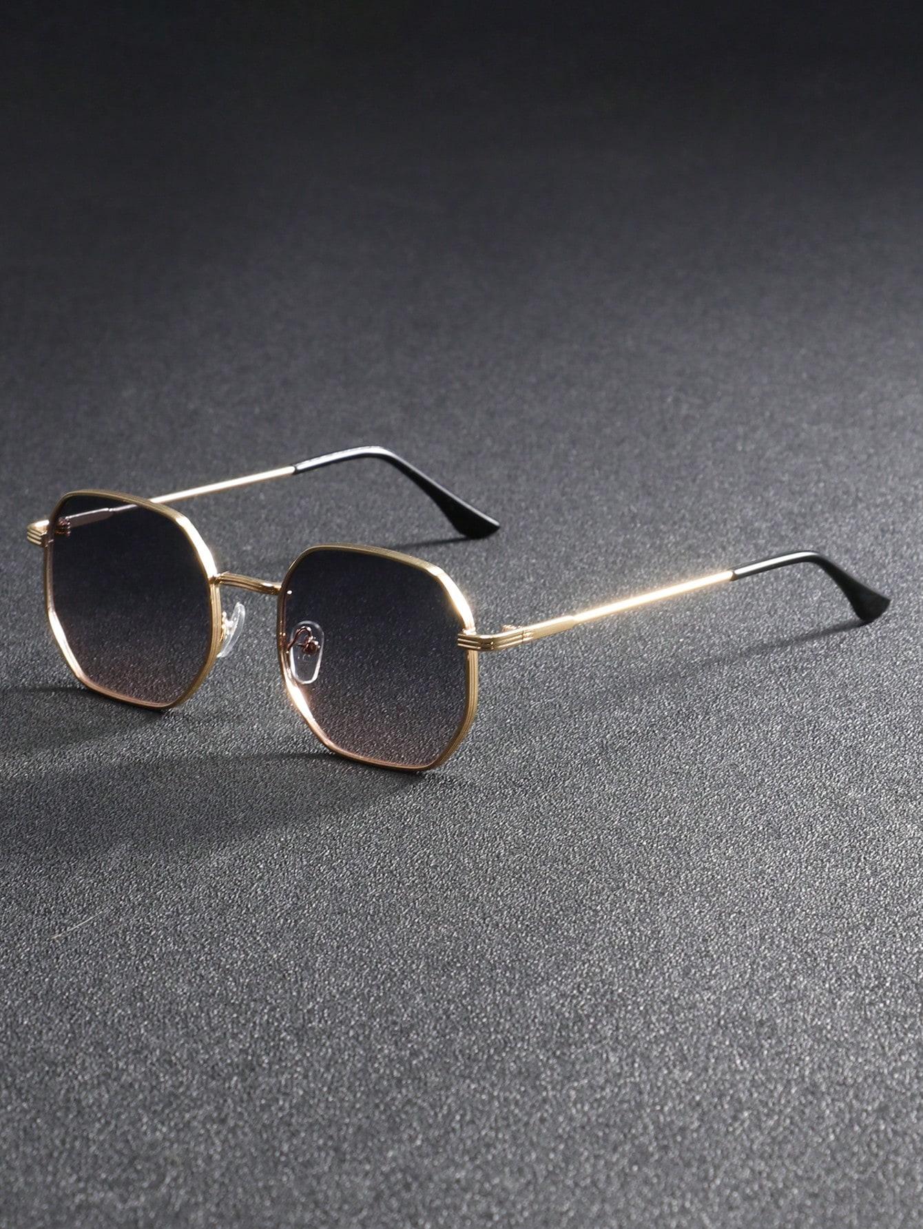 1 pair of men s metal frame geometric sunglasses with personalized texture and trendy style розовый