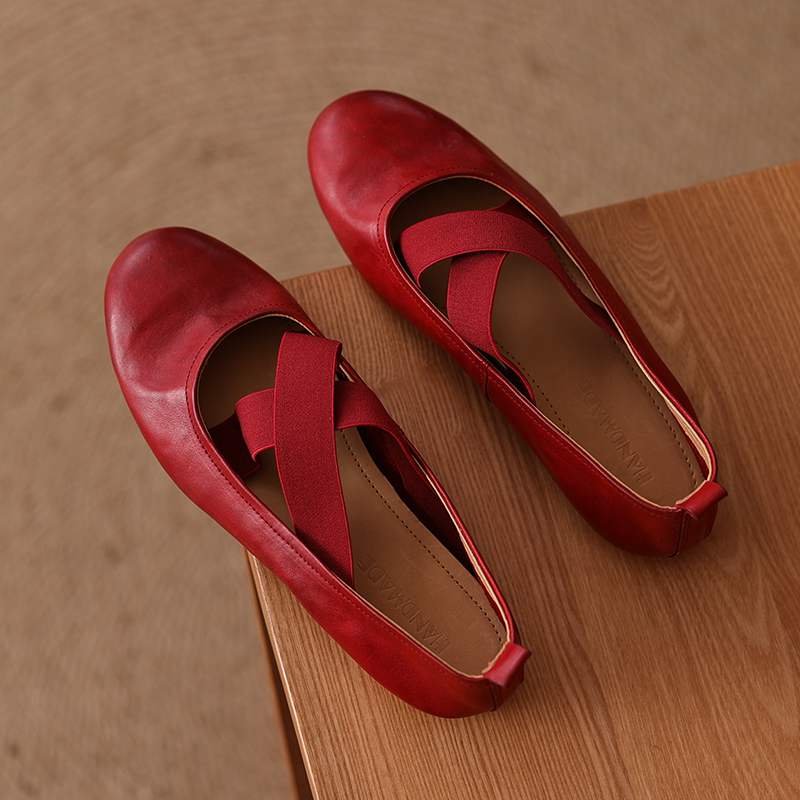 Krazing Pot Cow Skin Fashion Spring Autumn Flat with Women Round Toe Shoes Ballet Dancer Shallow Flats