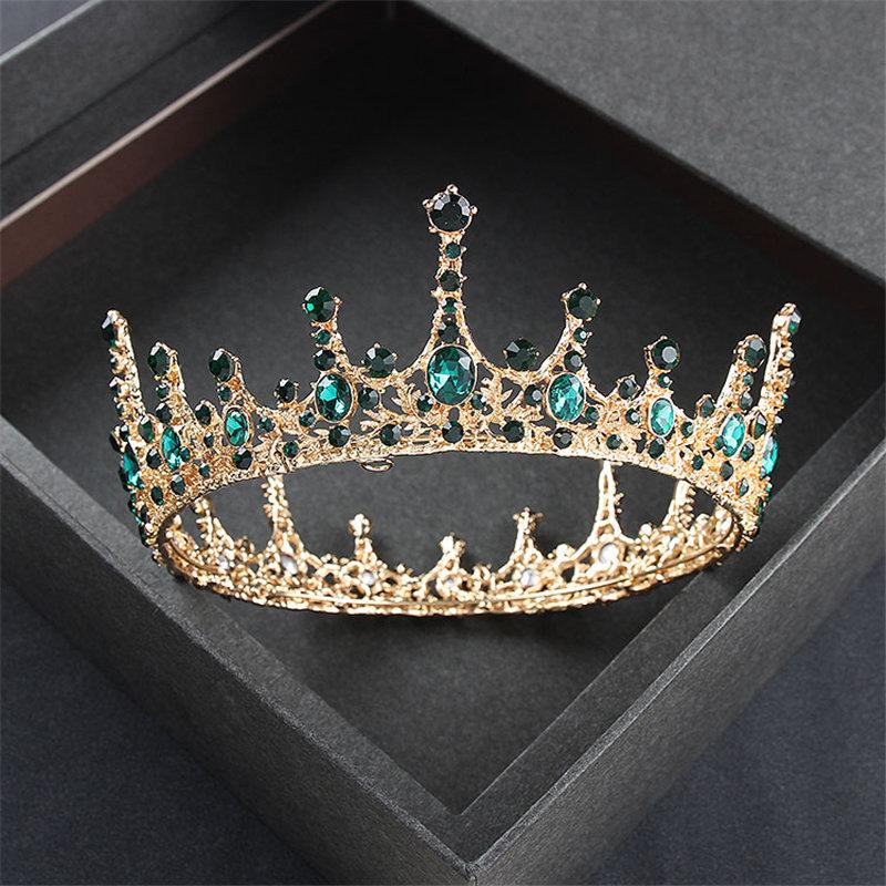 Baroque Vintage Royal Queen King Round Crystal Wedding Crown Bridal Tiaras and Crowns Diadem Bride Hair Jewelry Accessories