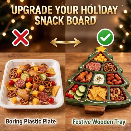 Festliche Nachmittagstee-Platte Weihnachtsbaum Servierplatte, Hölzerner Snack für Feiertagspartys, Mehrteilige Lebensmittel-Präsentations-Pinguin-Box